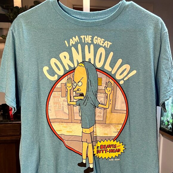 Beavis and Butt-Head "I Am The Great Cornholio" Blue Graphic Tee T-shirt SZ Lrg - Picture 1 of 3